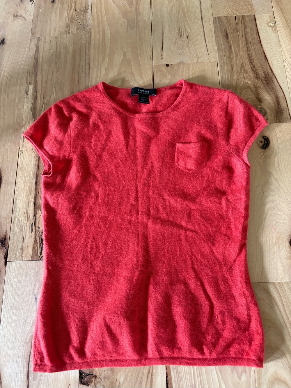 Vintage Express Orange-Red Cashmere Short Sleeve Top